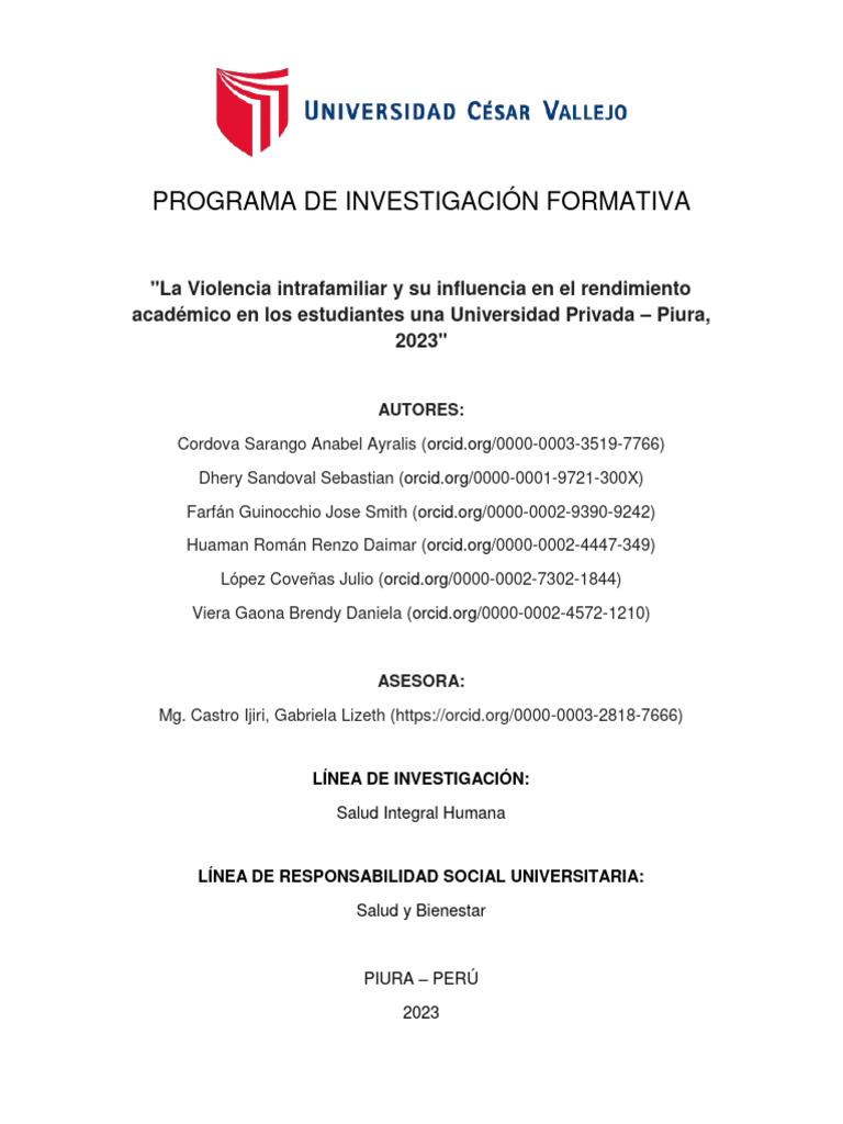 La Violencia Intrafamiliar y Su Influencia en El Rendimiento Académico ...