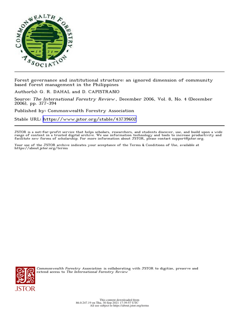 Dahas y Capistrano (2006) - Forest Governance and Institutional ...