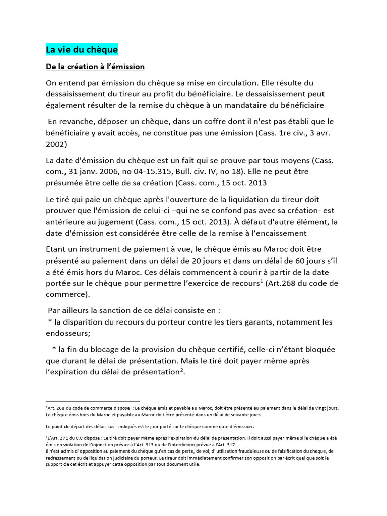 Émission et circulation du chèque au Maroc | PDF | Chèque | Banques