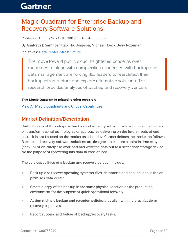 21 07 19 Gartner MQ For Enterprise Backup and Recovery Software