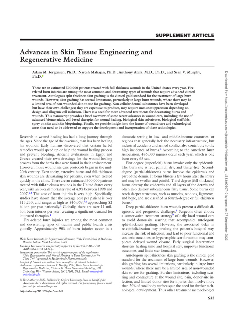 Advances in Skin Tissue Engineering and Regenerative Medicine | PDF ...