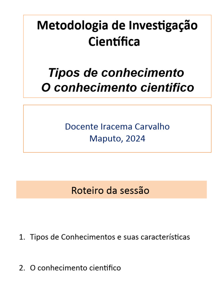 Tipos de Conhecimento Científico | PDF | Conhecimento | Science