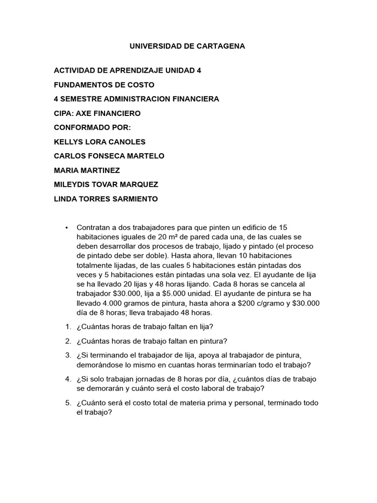 Actividad de Aprendizaje Unidad 4 | PDF