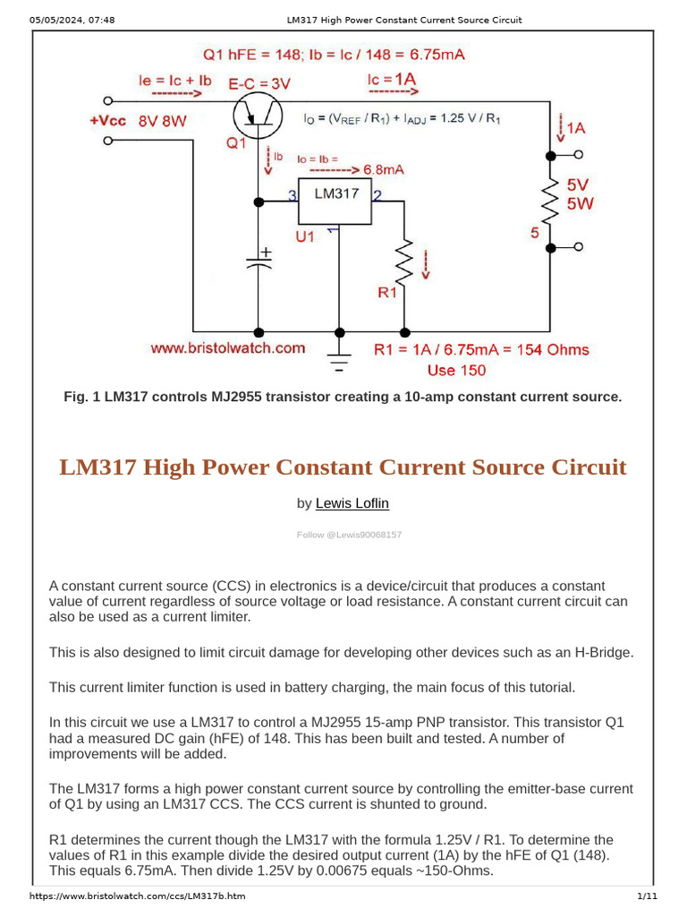 LM317 High Power Constant Current Source Circuit PDF Electrical