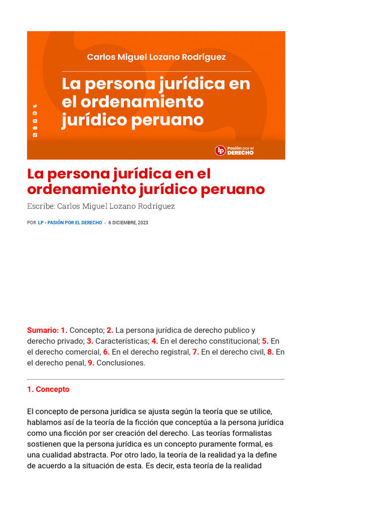La Persona Jurídica en El Ordenamiento Jurídico Peruano - LP | PDF ...