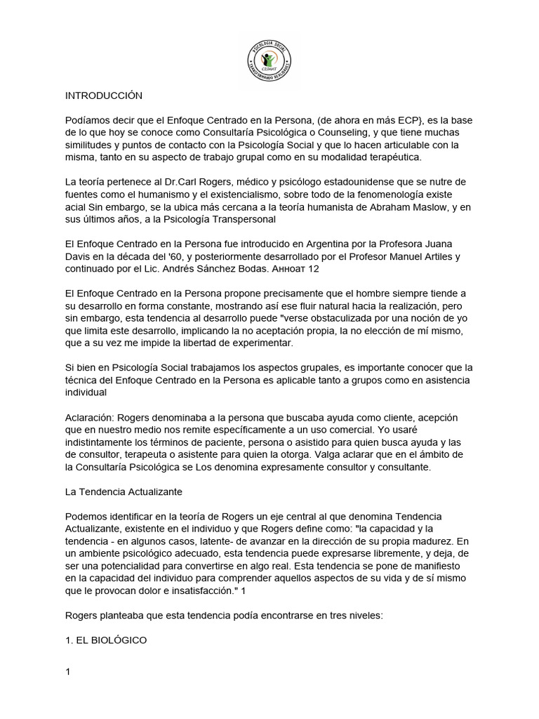 Enfoque Centrado en La Persona | PDF | Sicología | Ciencias del ...