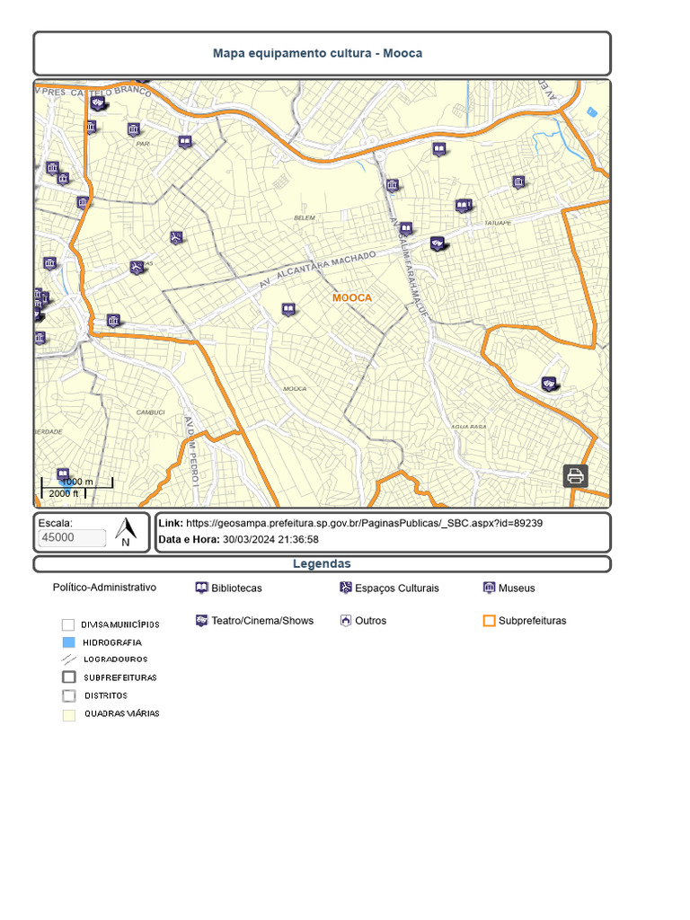 Mapa Equipamento Cultural - Mooca | PDF