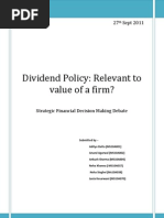 Dividend Policy: Relevant To Value of A Firm?: 27 Sept 2011