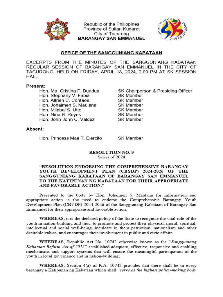 Cbydp 2024 2026 Resolution | PDF | Government