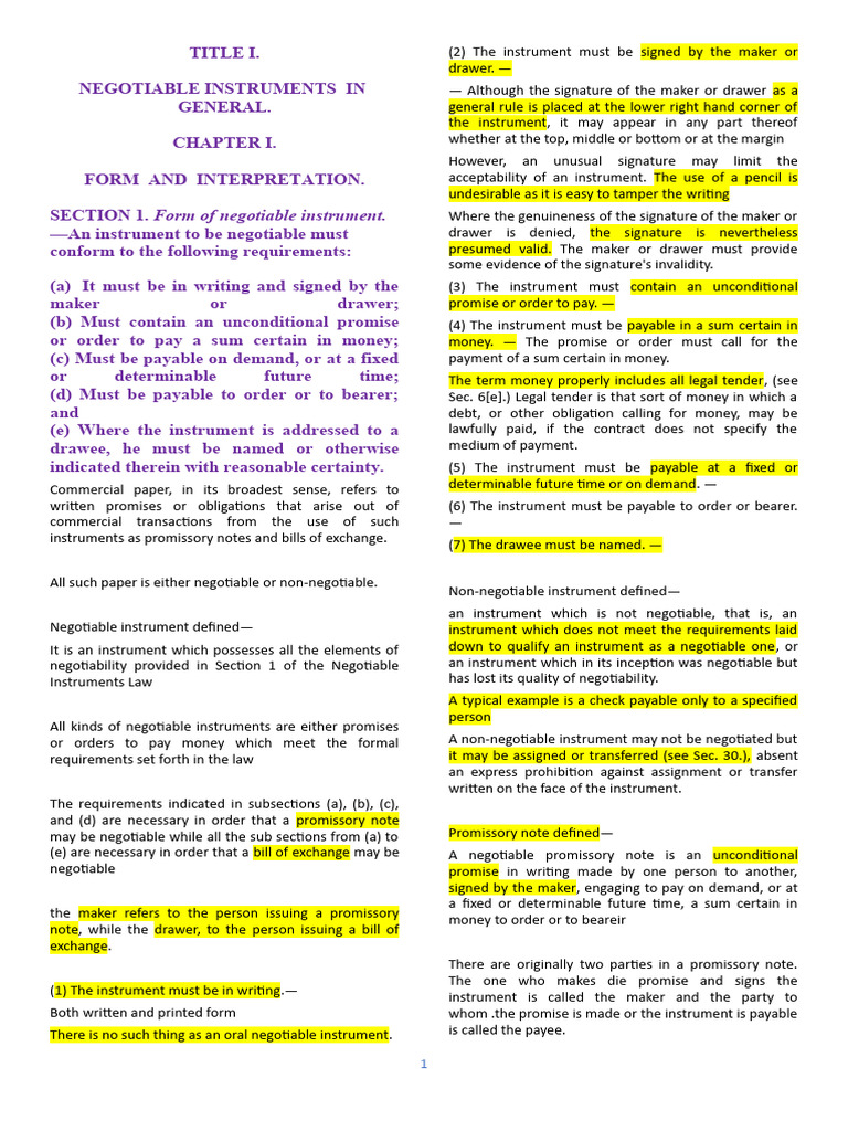 Understanding Negotiable Instruments | PDF | Negotiable Instrument ...