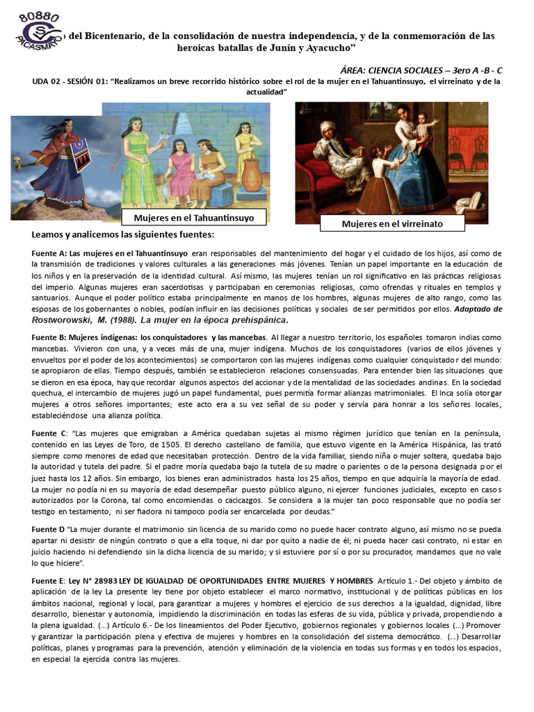 El rol histórico de la mujer en Perú | PDF | Mujer | Imperio Inca