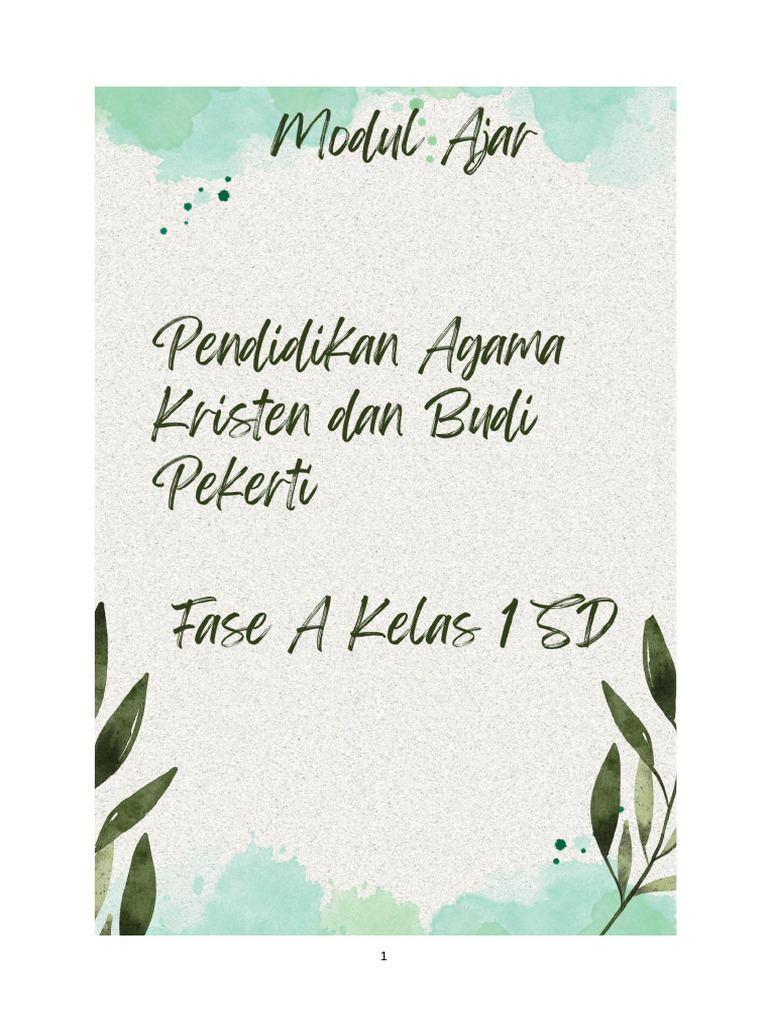 Modul Ajar Pendidikan Agama Kristen Dan Budi Pekerti Fase A Kelas 1 Sd