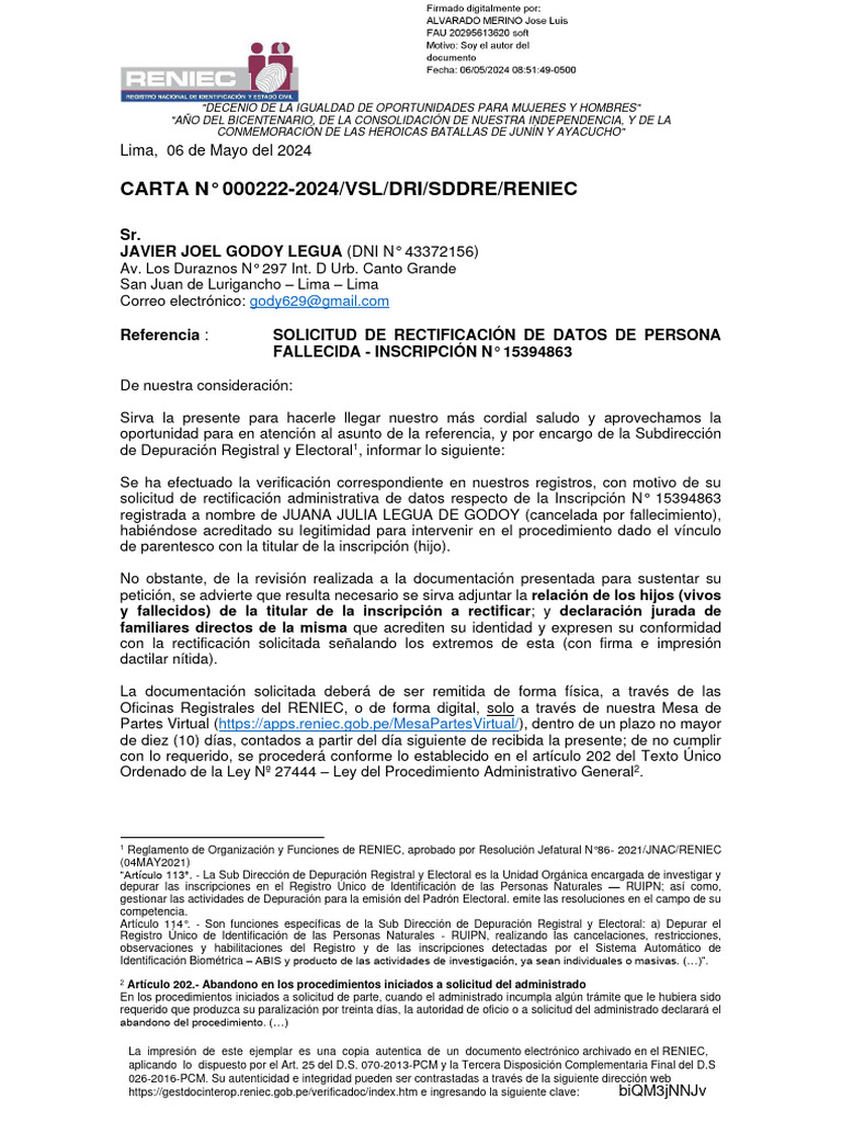 Respuesta Reniec | PDF | Gobierno