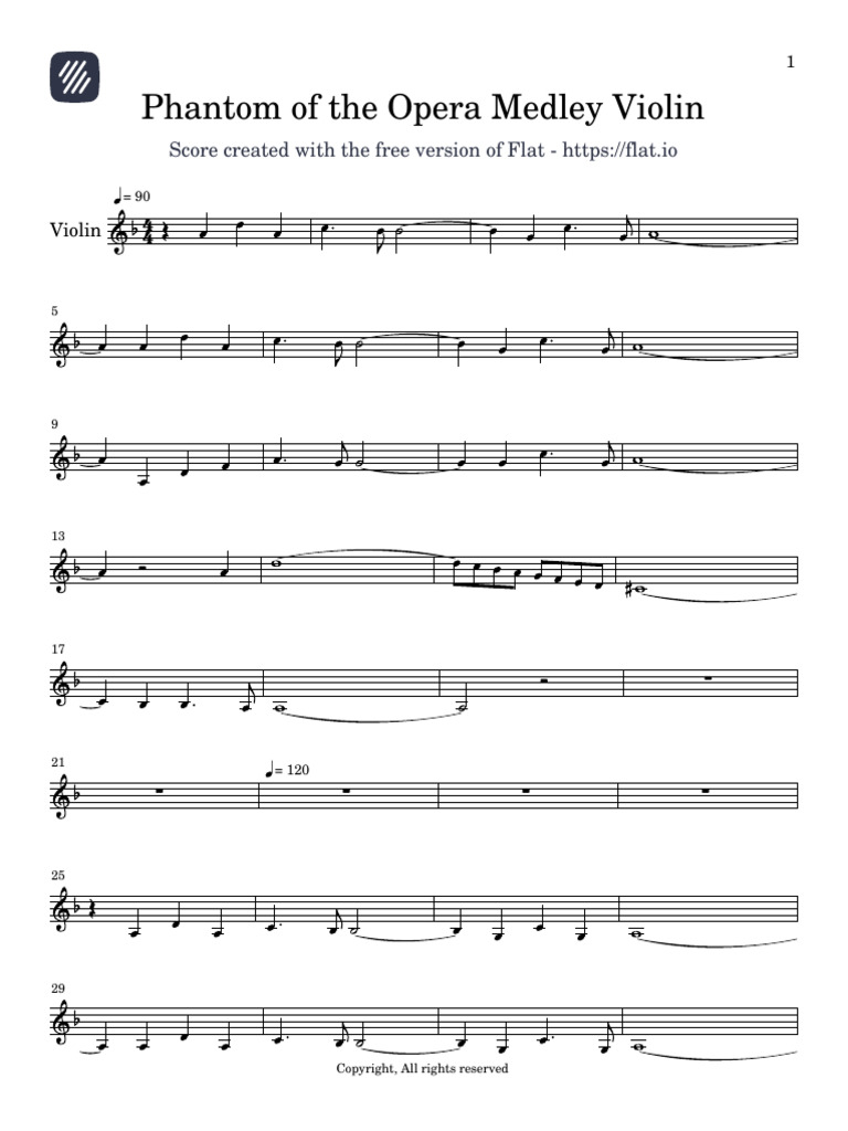 Partition Fantôme De L'Opéra Pour Violon Et Piano - Medley De Andrew Lloyd Webber