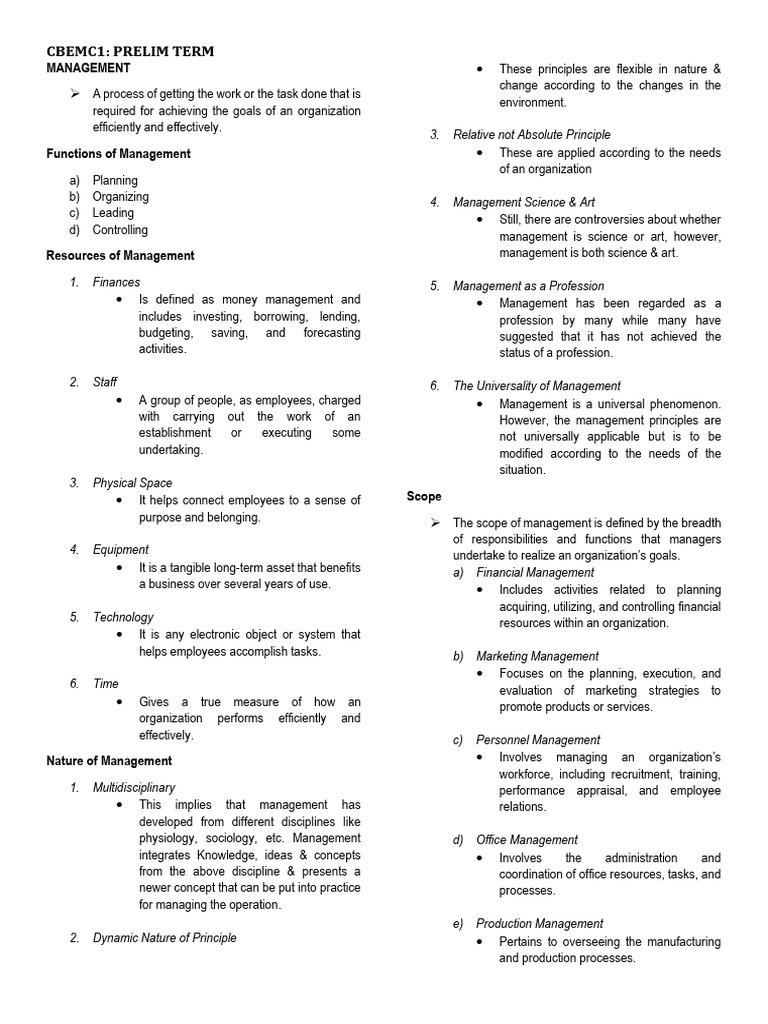 Management Principles and Functions Guide | PDF | Business ...