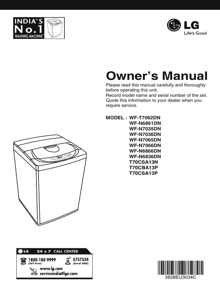 LG Washing Machine Owner's Manual | PDF | Washing Machine | Tap (Valve)