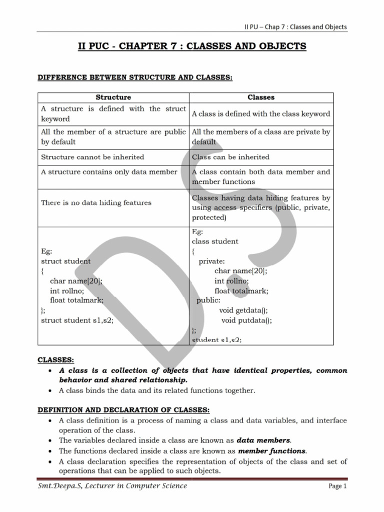 Classes And Objects Pdf