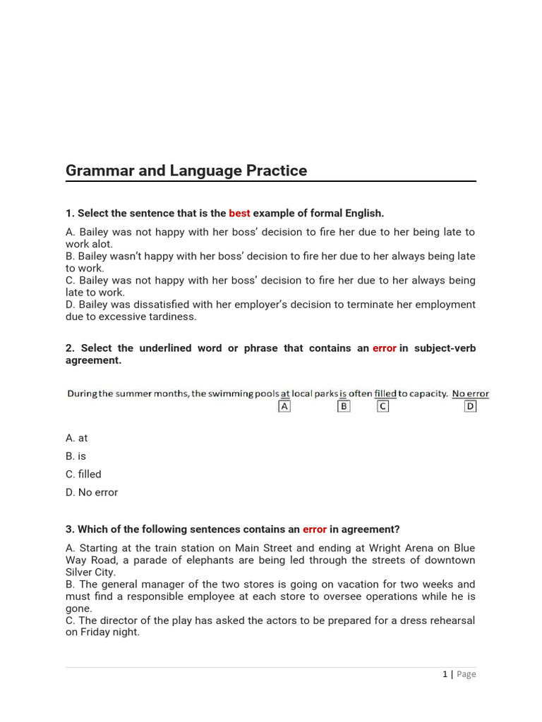 GED TEST Grammar and Language Practice | PDF | Pronoun | Subject (Grammar)