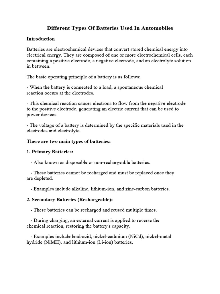 WHAT ARE THE 4 MAIN TYPES OF BATTERIES USED IN CARS visual data 6