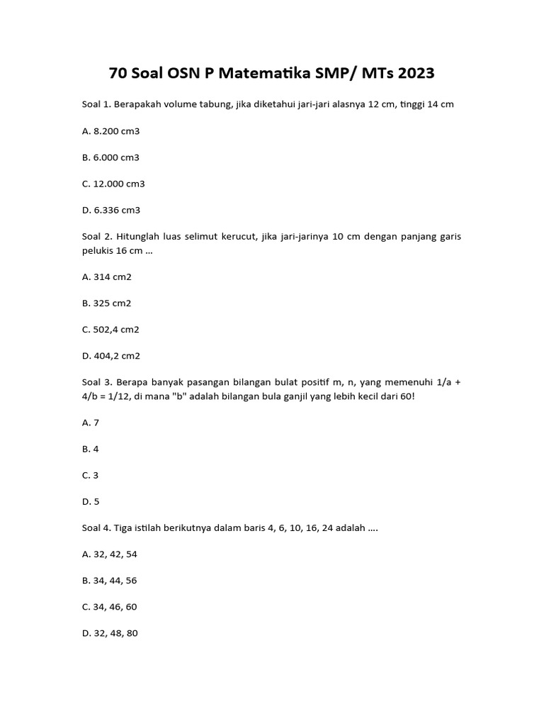 70 Soal OSN Matematika SMP 2023 | PDF
