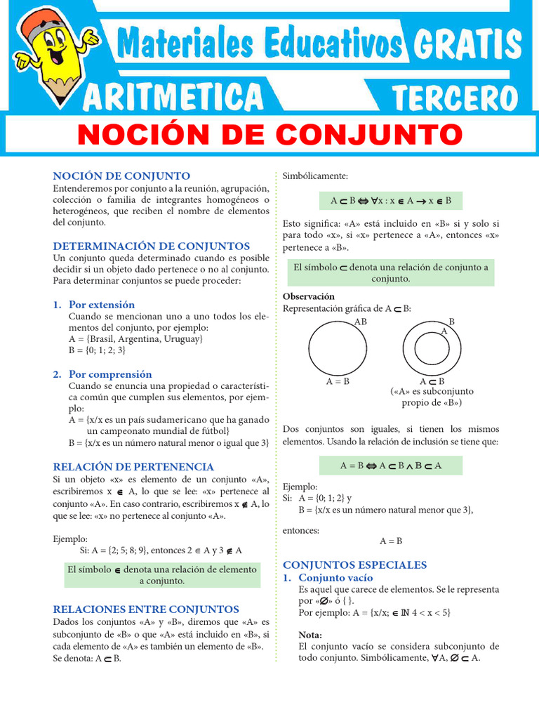 Noción de Conjunto para Tercer Grado de Secundaria | PDF | Conjunto ...