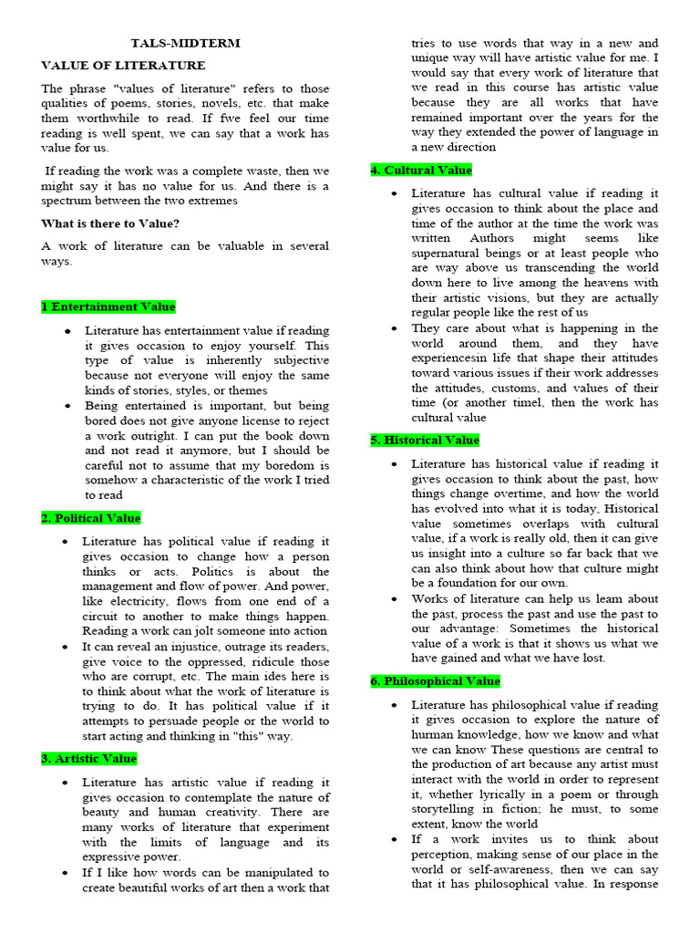 Value of Literaturetext | PDF | Cognition | Linguistics