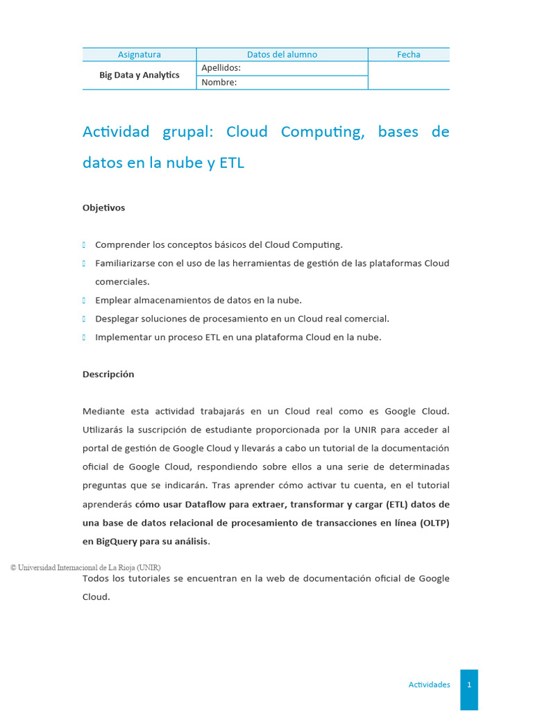 Cloud Computing y ETL en Google Cloud | PDF | Computación en la nube ...
