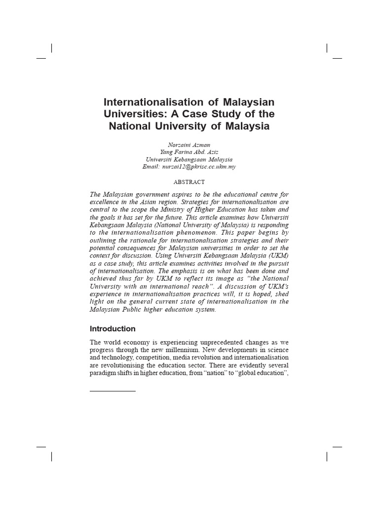 Chapter 1 Internationalisation of Malaysian Universities A Case Study ...