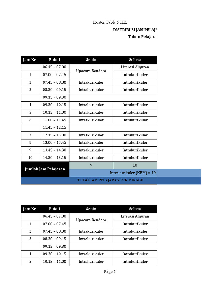 Roster Jam Pelajaran SMA 2022/2023 | PDF