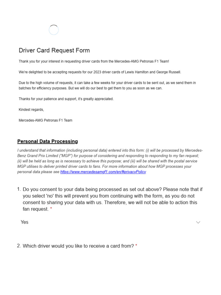 Driver Card Request Form PDF