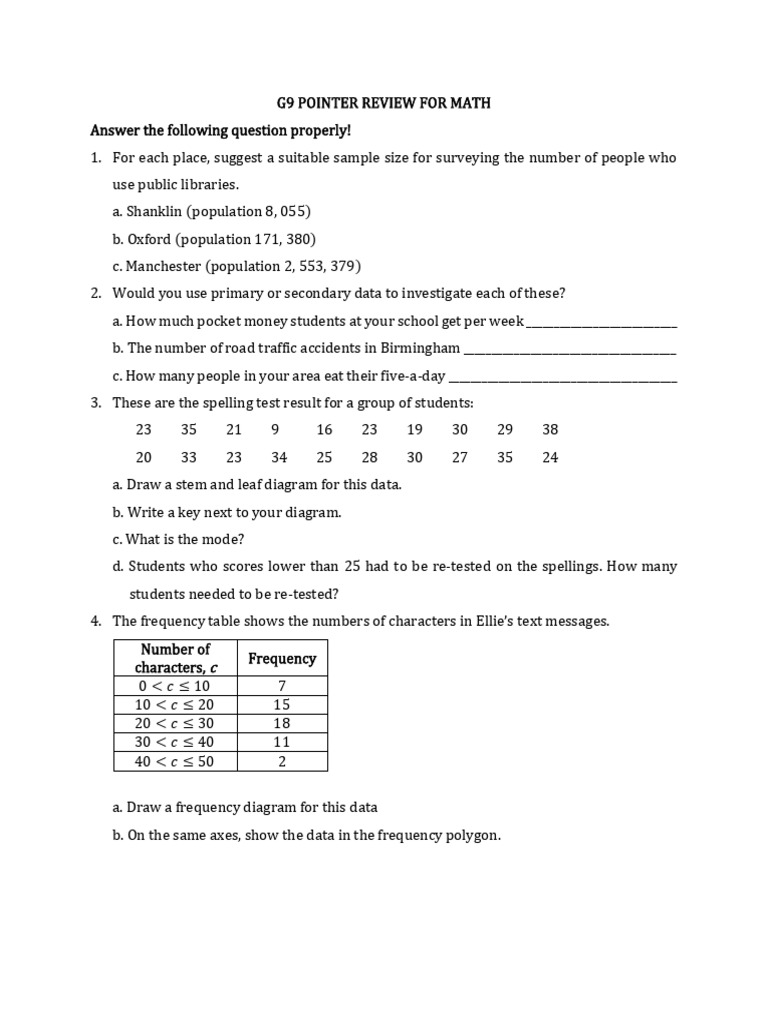 G9 Pointer Review For Math | PDF