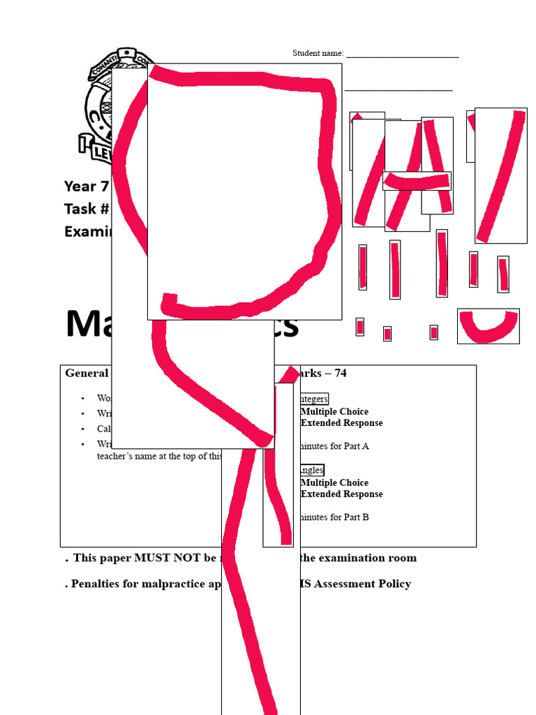 Year 7 Mathematics Exam Paper | PDF | Angle | Multiple Choice