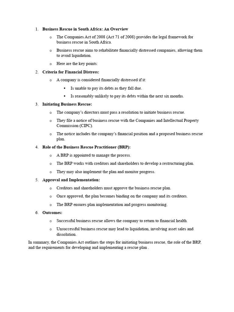 Business Rescue Process in South Africa | PDF