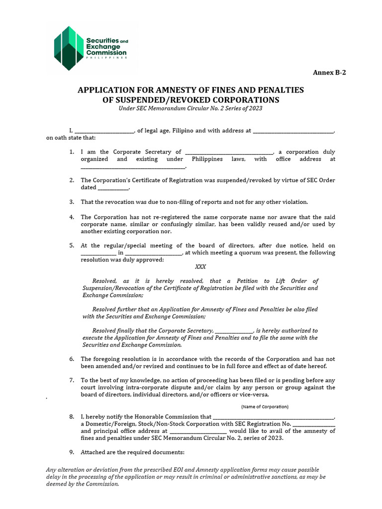 Sec forms app for availment of amnesty of fines and penalties pdf