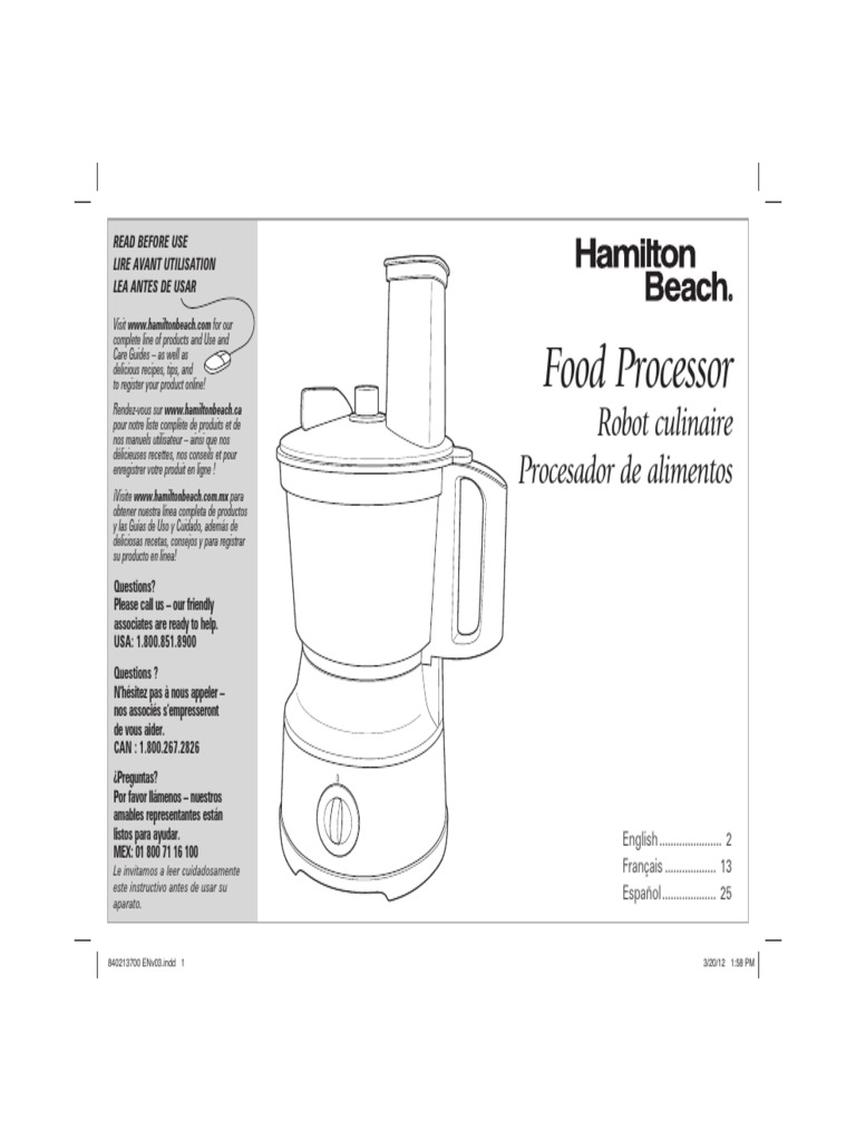 Hamilton Beach Food Processor Guide | PDF | Ac Power Plugs And Sockets ...