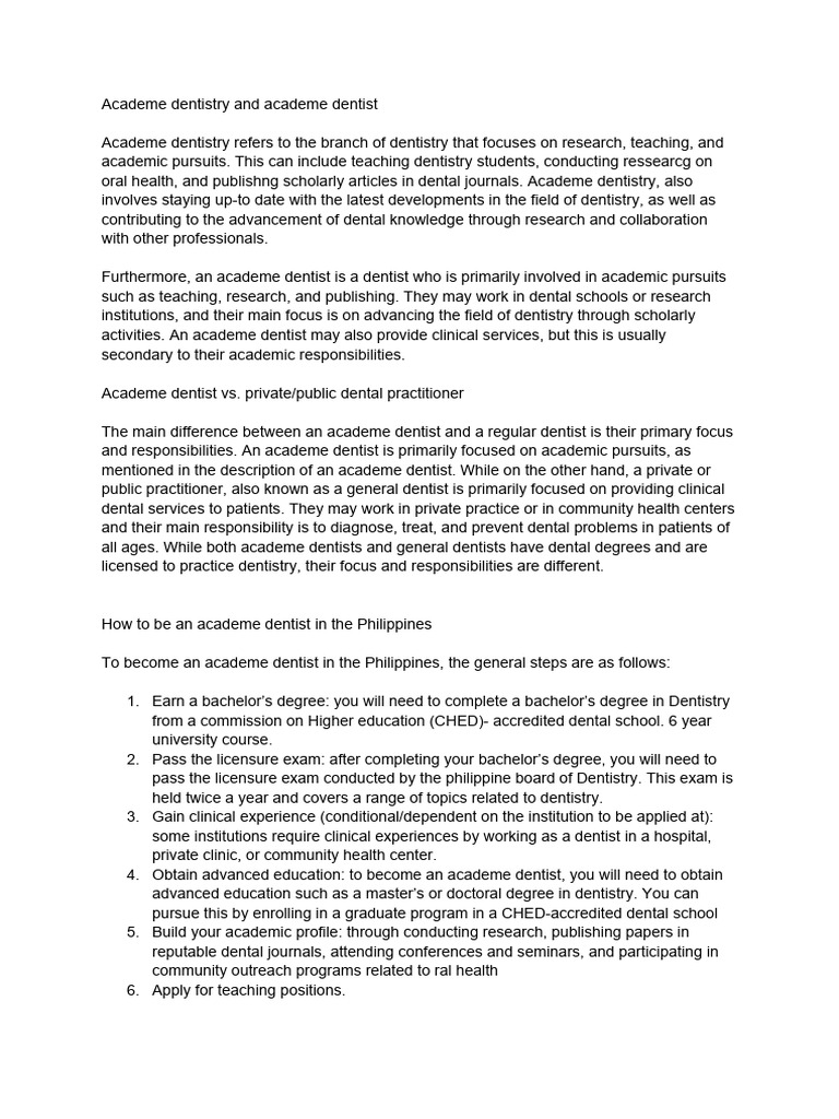 Guide to Becoming an Academe Dentist | PDF | Dentistry | Academic Degree