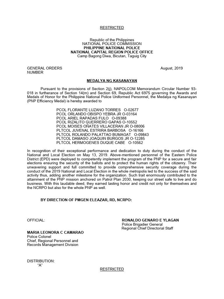 Citations On Best Unit Awards | PDF | Government | Philippines