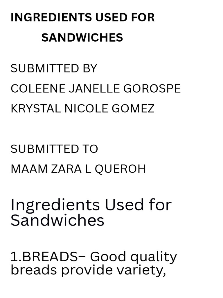 Ingredients Used For | PDF