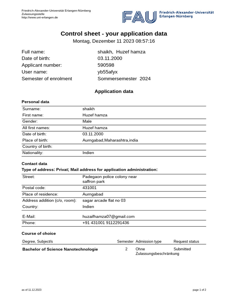 Kontrollblatt FAU | PDF | Qualifications | Educational Stages