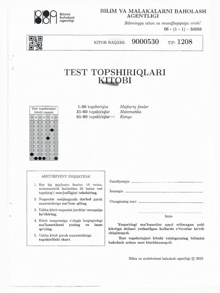 Test Topshiriqlari Kitobi Bilim VA Malakalarni PDF