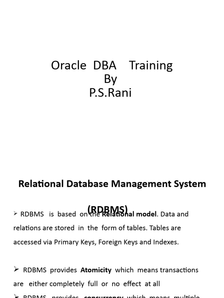 Oracle DBA Training Overview | PDF | Relational Database | Databases