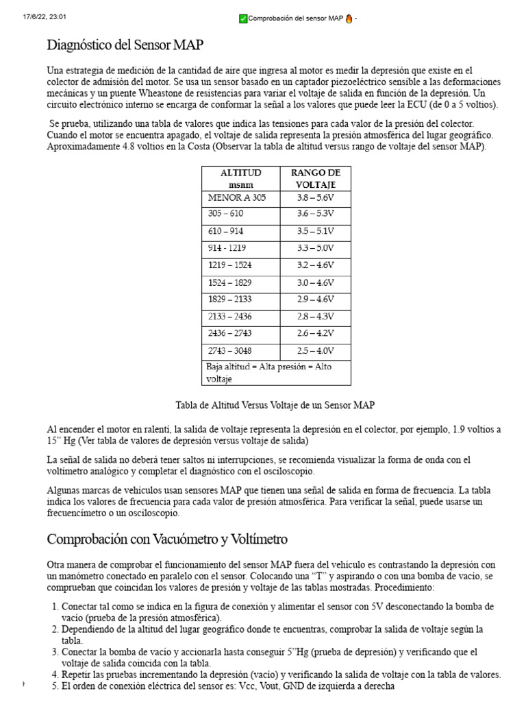 Diagnóstico y Comprobación del Sensor MAP | PDF | voltaje | Sensor