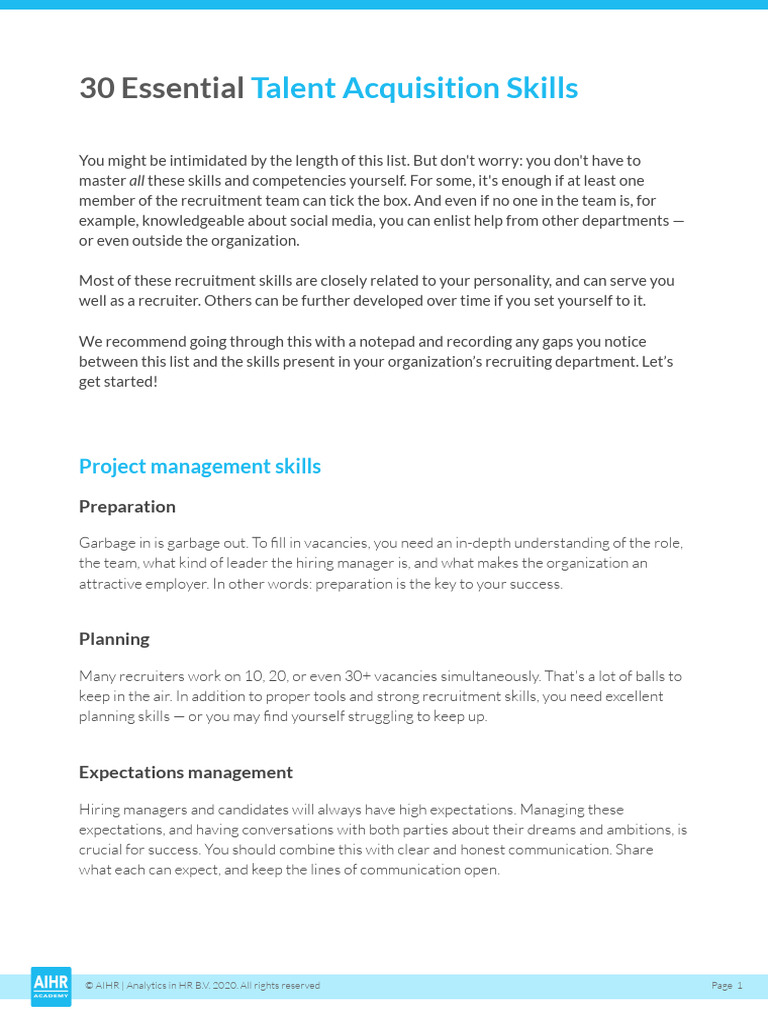 30 Essential Talent Acquisition Skills | Download Free PDF ...