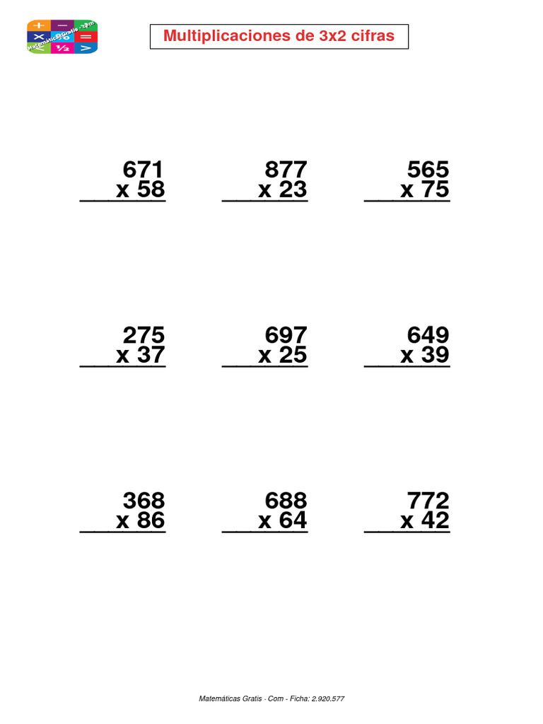 Multiplicaciones 3x2 cifras: Ejercicios y Soluciones | PDF