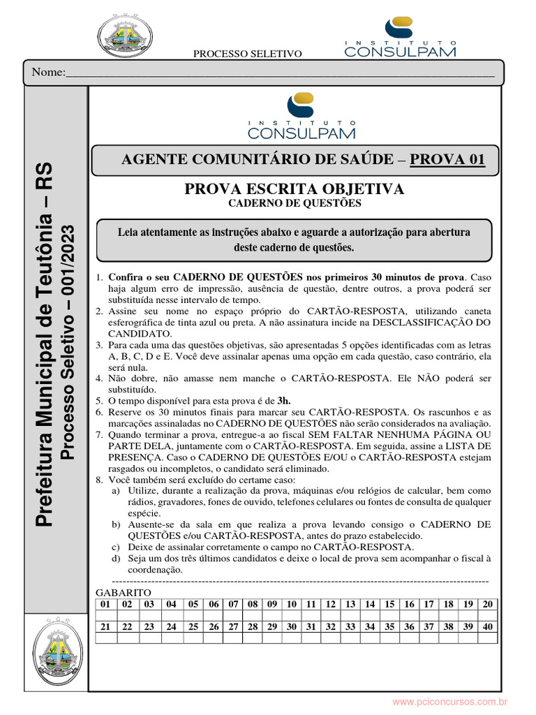 Prova Agente Comunitário de Saúde 2023 | PDF | Desperdício