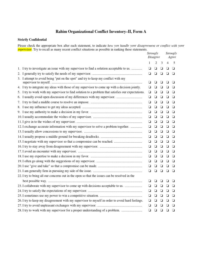 Rahim Conflict Inventory Assessment Form | PDF | Social Psychology ...