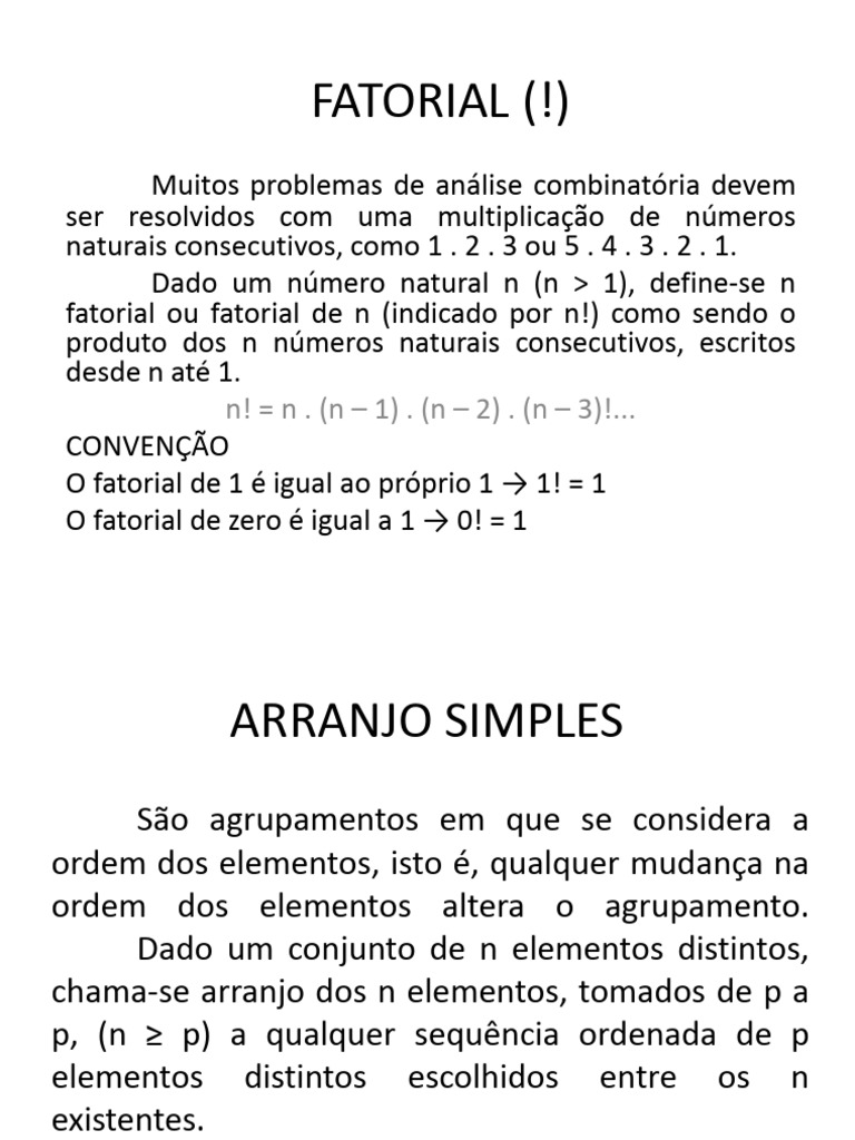 Fatorial, Arranjos e Combinações Explicados | PDF | Combinatória ...