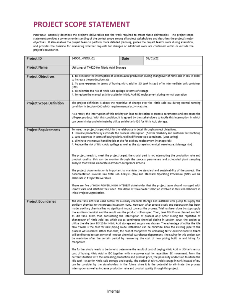 Project Scope Statement - Mohd Shahrul Naim - KKP23002 | PDF | Risk ...