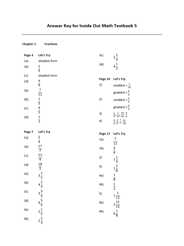 Answer Key: Inside Out Math 5 | PDF | Volume | Area