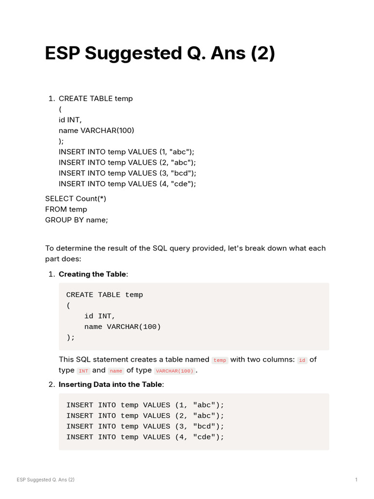 SQL Query Analysis and Database Concepts | PDF | Table (Database ...